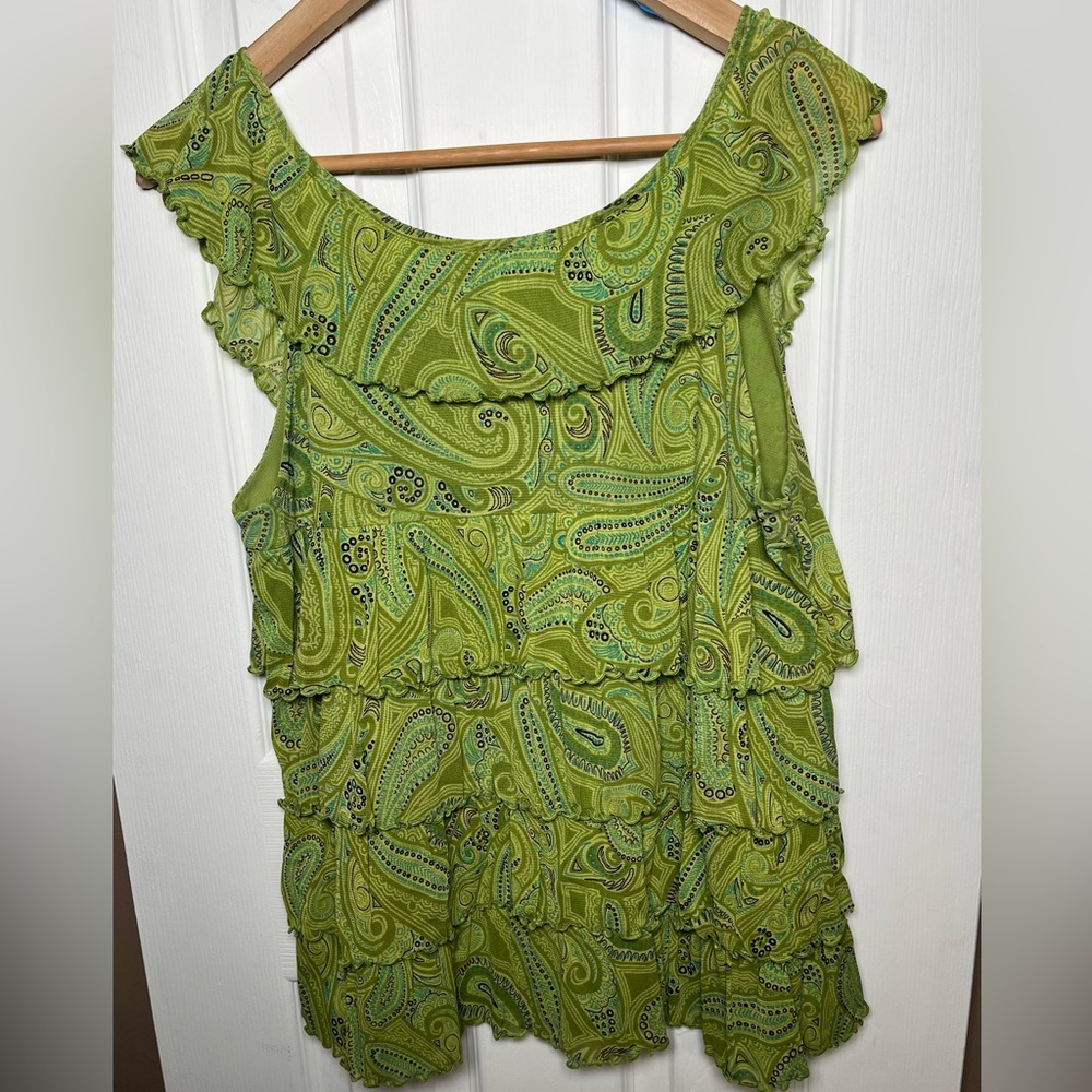 Apt. 9 Green Paisley Ruffle Tiered Babydoll Blouse Top Size Large - Picture 7 of 14